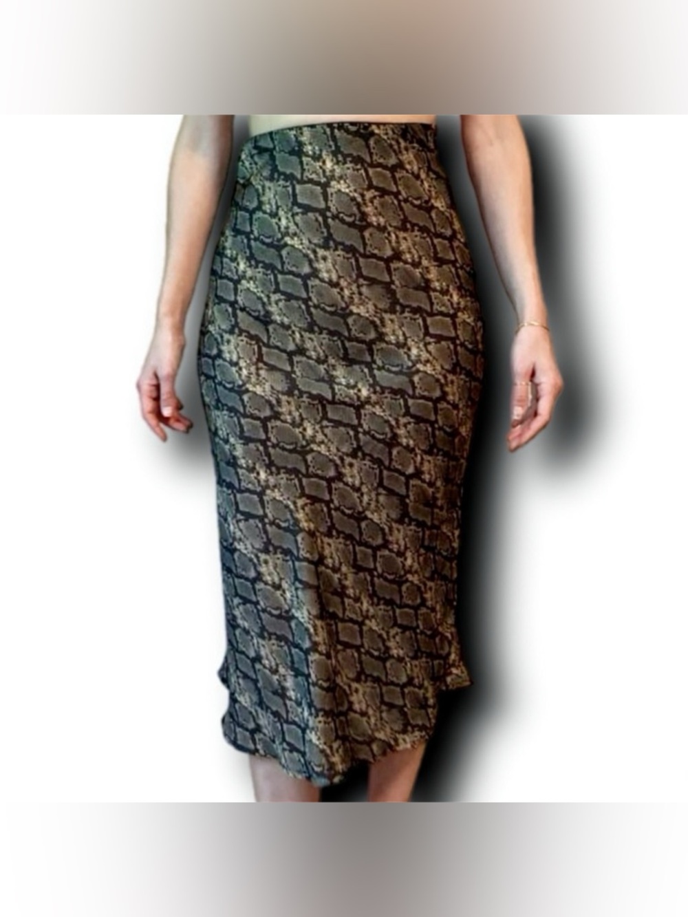 Urban Outfitters Satin-Feel Snakeskin Flare Hem Midi Skirt Y2K 90s Vibe